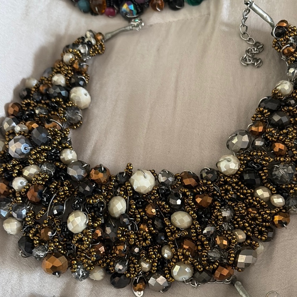Aldo Turquoise Pearl Necklace with Antique Brass Details